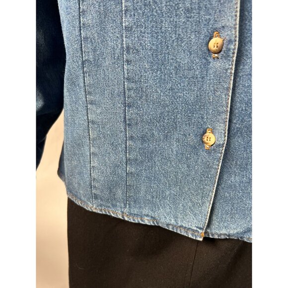 Vintage Denim Shirt With Red Plaid Collar & Pocket Button-Up Size M/L By Thoma 1 - Picture 7 of 16